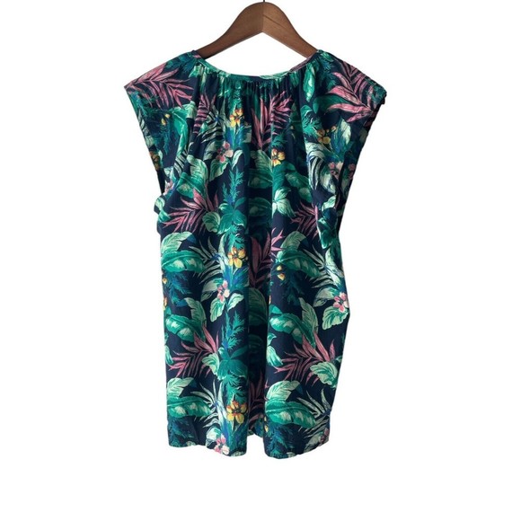 Loft Tropical Print Cap Sleeve Blouse Cotton Size M Green And Blue - Picture 4 of 7